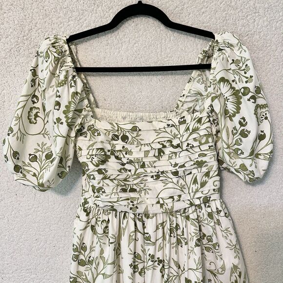 Abercrombie & Fitch Emerson Poplin Puffy Sleeve Midi Dress Moss Green Petite S - Picture 5 of 14